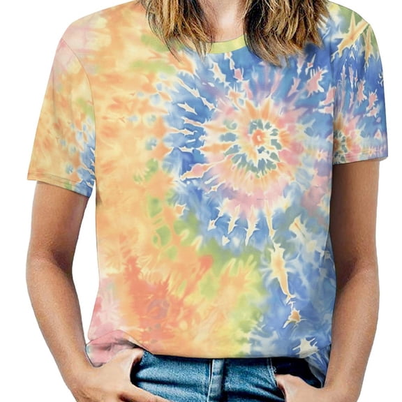 Colorful Swirls Tie-dye Women's T-Shirt Short Sleeve T Shirts Tops Tee Ladies Loose T