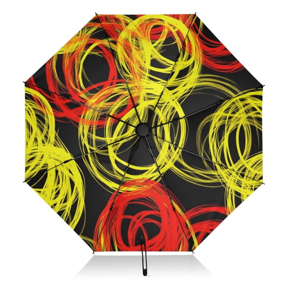 Colorful Swirls on Black Extra Large Automatic Umbrella, UV Protection, Waterproof, Auto Open and Close