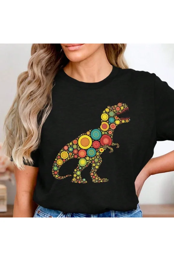 Colorful T-Rex Dinosaur Graphic T-Shirt - Unisex Short Sleeve Cotton Blend Tee for Adults