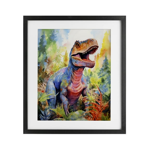Stupell Industries Colorful T-Rex Dinosaur in Jungle Black Framed Print Under Glass, design by Creative Studio, 16 x 13
