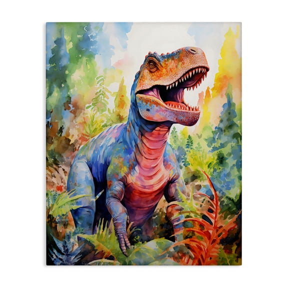 Stupell Industries Colorful T-Rex Dinosaur in Jungle Canvas Wall Art, design by Creative Studio, 20 x 16