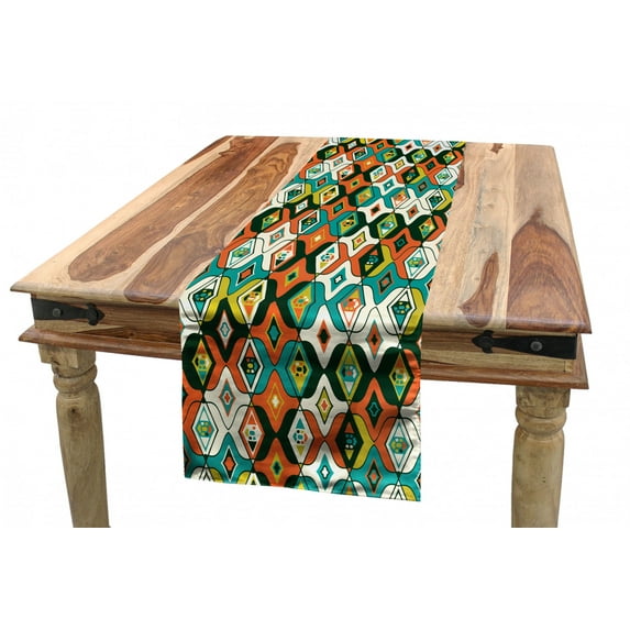 Colorful Table Runner, Abstract Motifs with Curves Boho Style Timeless Culture Influences, Dining Room Kitchen Rectangular Runner, 3 Sizes, by Ambesonne