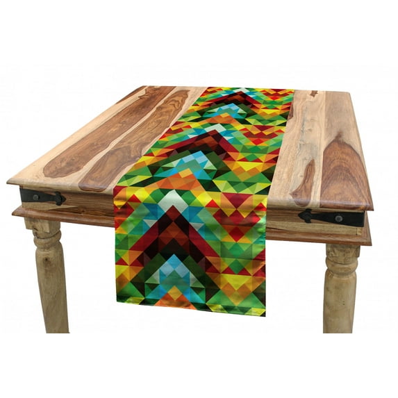 Colorful Table Runner, Abstract Optic Effect Triangle Pattern Digital Vibrant Contemporary Design, Dining Room Kitchen Rectangular Runner, 3 Sizes, by Ambesonne