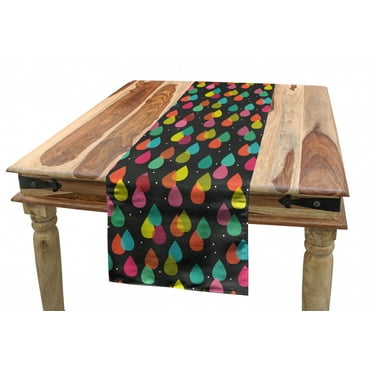 Colorful Table Runner, Abstract Pattern with Raindrops in Lively Colors Contemporary Graphic Art Design, Dining Room Kitchen Rectangular Runner, 3 Sizes, by Ambesonne