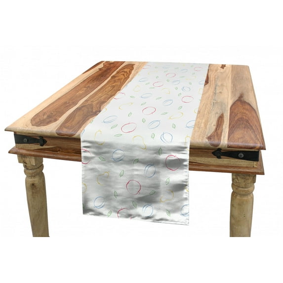 Colorful Table Runner, Crayon Drawing Style Pattern with Different Fruits and Green Leaves Healthy Eating, Dining Room Kitchen Rectangular Runner, 3 Sizes, by Ambesonne