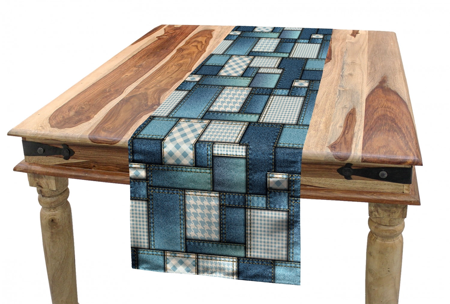 Denim Rag Table Runner Colorful Table Runner, Denim Motif Background with Several Sewing ...