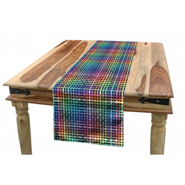 Colorful Table Runner, Illustration of Crossed Stripes Knitted Pattern Abstract Composition of Squares, Dining Room Kitchen Rectangular Runner, 3 Sizes, by Ambesonne
