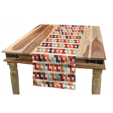 Colorful Table Runner, Retro Geometric Shaped Composition with Horizontal Zigzag Simple Maze Like Forms, Dining Room Kitchen Rectangular Runner, 3 Sizes, by Ambesonne