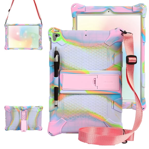 Colorful Tablet Case for iPad 10.2/10.5, iPad 8th/7th Generation Case 2020 2019, iPad Air Case 3rd Generation /Pro Case 10.5 Inch - Drop Proof Silicone Stand Protective Kids Case with Shoulder Strap