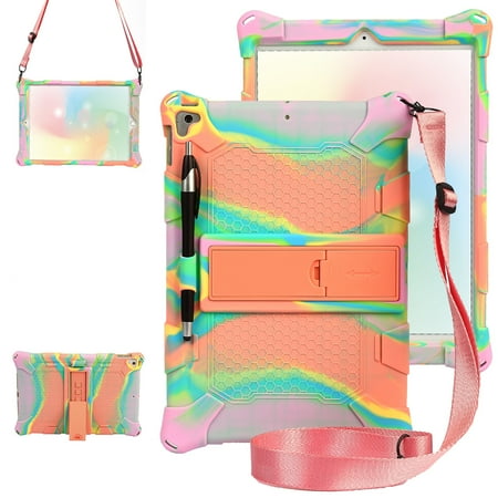 Colorful Tablet Case for iPad 10.2/10.5, iPad 8th/7th Generation Case 2020 2019, iPad Air Case 3rd Generation /Pro Case 10.5 Inch - Drop Proof Silicone Stand Protective Kids Case with Shoulder Strap