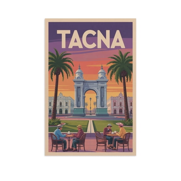Colorful Tacna Peru Vintage Travel Poster with Dusk Tones And Architectural Charm Print Poster