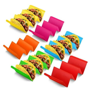 Colorful Taco Holder Stands - Premium LTaco Tray Plates Holds Up to 3 or 2 Tacos Each, PP Health Material Very Hard and Sturdy, Dishwasher & Microwave Safe