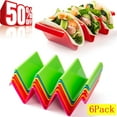 thumbnail image 1 of Colorful Taco Holder Stands Set of 6 - Plastic Taco Stand with Handle Taco Holders Rack Trays for 3 Tacos Oven Grill and Dishwasher Safe [6Pack], 1 of 7