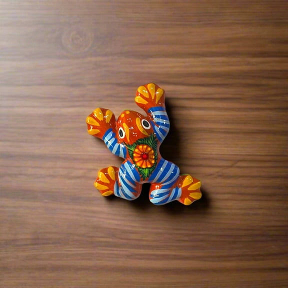 Colorful Talavera Frog Figurine | Hand-Painted Mexican Wall Art