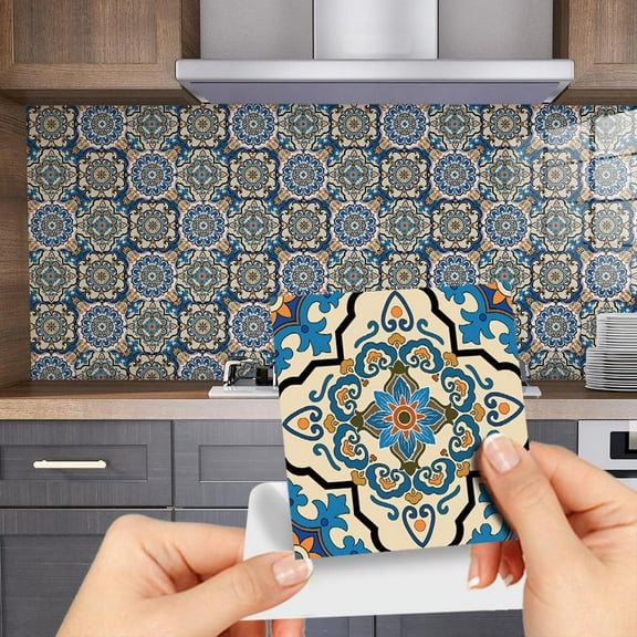 Colorful Talavera Tile Stickers 9Pack  Peel and Stick Wall Tile Decor Bathroom Kitchen Wall Sticker Waterproof PVC Decoration Stickers - 2D Retro Sticker Classic