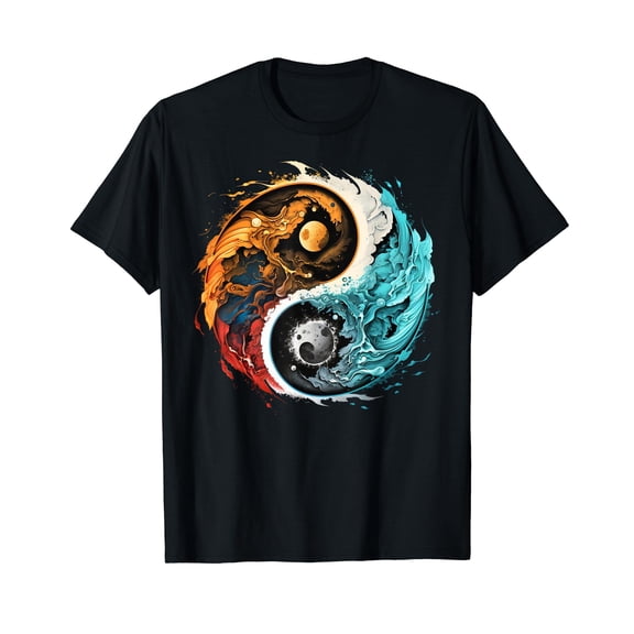 Colorful Taoism Yin Yang Splash on Zen Taijitu Yin Yang T-Shirt