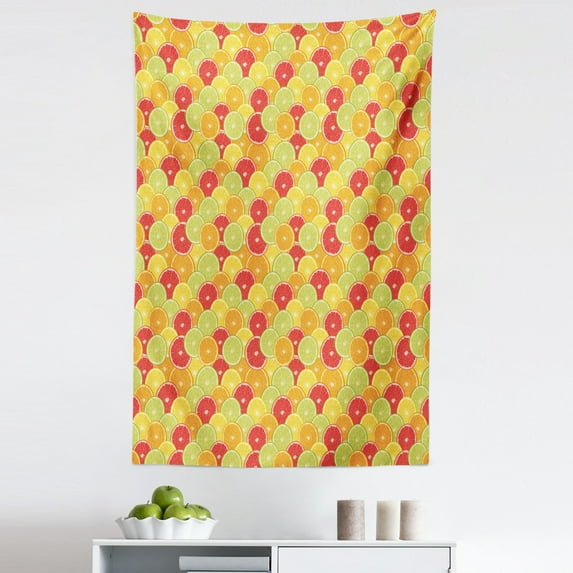 Colorful Tapestry, Fresh Ripe Citrus Fruits Orange Grapefruit and Lemon Repeating Circular Pattern, Fabric Wall Hanging Decor for Bedroom Living Room Dorm, 5 Sizes, Multicolor, by Ambesonne