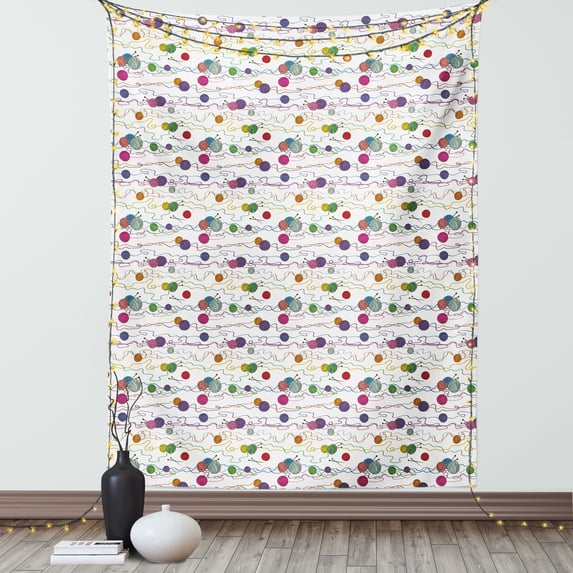 Colorful Tapestry, Knitting Balls Crochet Hand Crafts Stitch Yarn Hobby Theme Artsy Illustration, Wall Hanging for Bedroom Living Room Dorm Decor, 60W X 80L Inches, Multicolor, by Ambesonne
