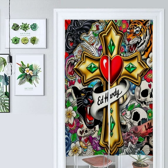 Colorful Tattoo Art Collage Door Curtain Nordic Living Room DoorCurtain Porch Partition Curtain Kitchen Rative Half Curtain