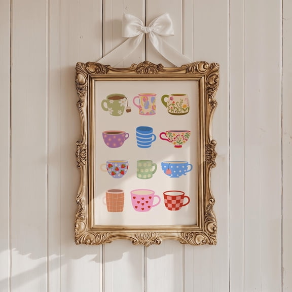 Colorful Tea Cup Art Print, Kitchen Coffee Mug Poster, Unframed Paper Poster 8x10in