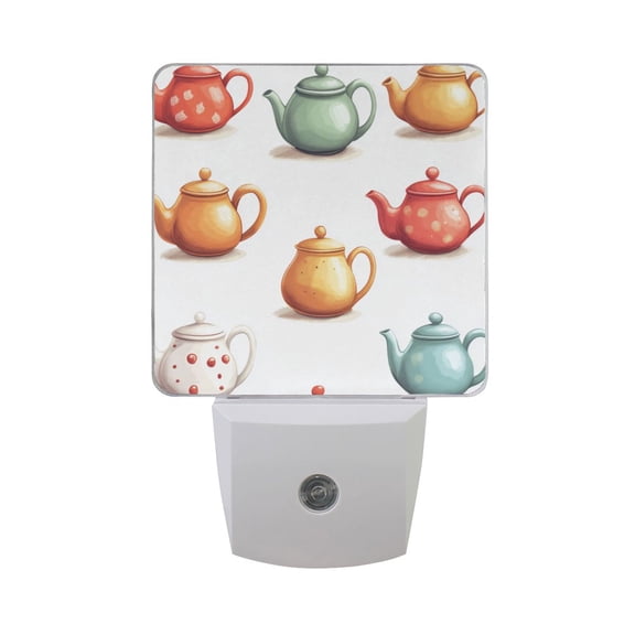 Colorful Tea Pots LED Night Light with Smart Sensor Plug Into Wall Dusk to Dawn 2 packs