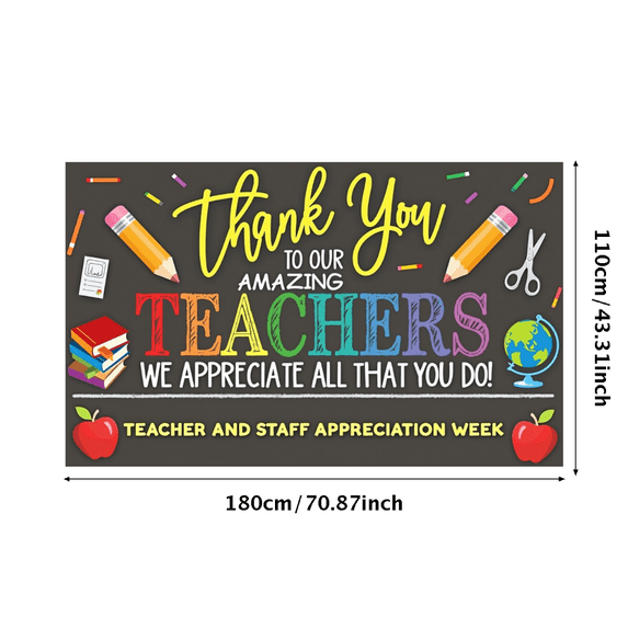 Colorful Teacher Banner Thank You Pencil Apple Classroom Decoration for School Celebration Teacher Appreciation