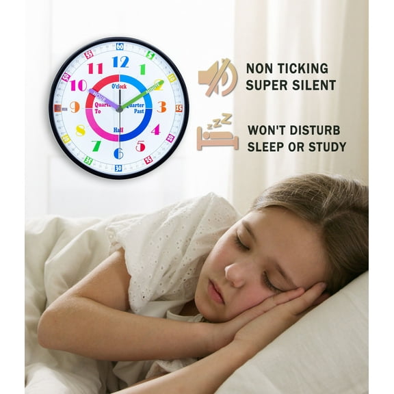 Colorful Teaching Wall Clock,Learning Time,Decorative Clocks,Black