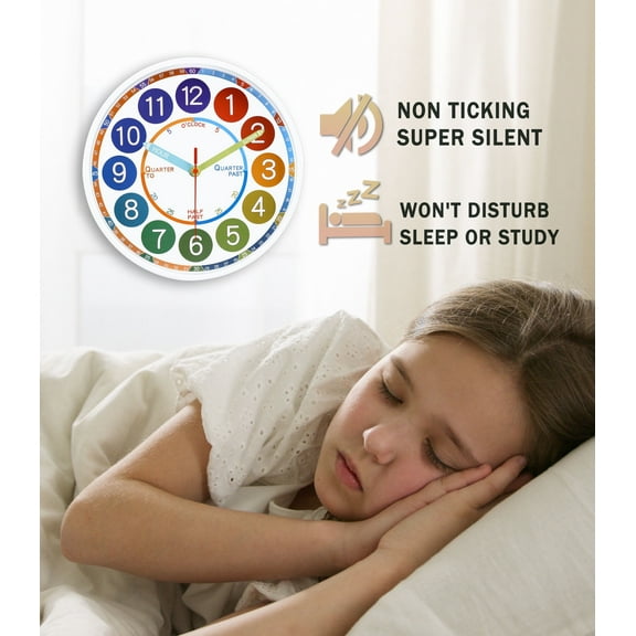 Colorful Teaching Wall Clock,Kids Learning Time,White