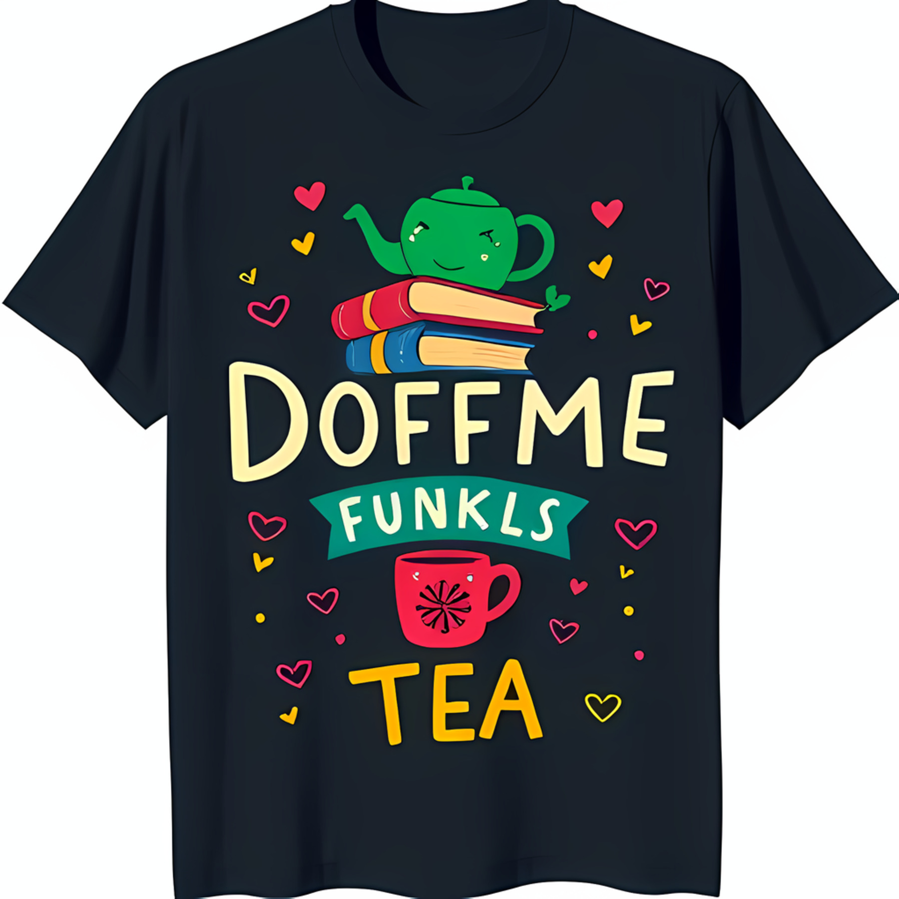 Colorful Teapot Pouring Tea on TShirt Fun ' ME FUNKLS' Design