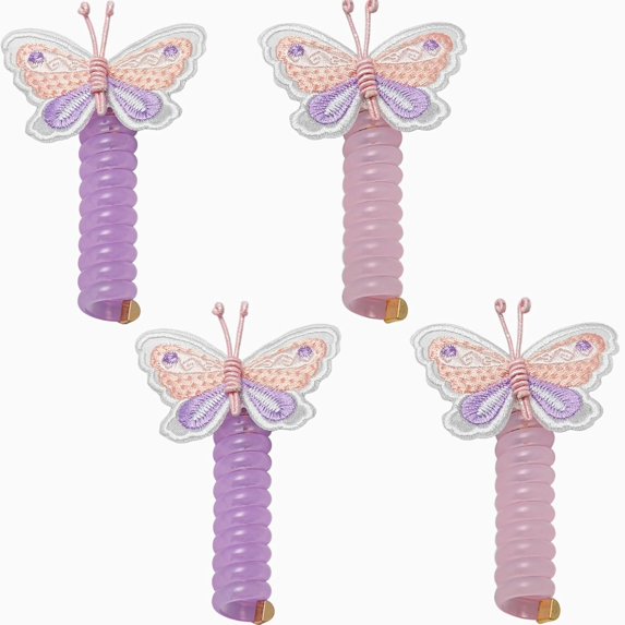 Colorful Telephone Wire Hair Bands, Various Butterfly Designs Telephone Wire Hair Bands, Spiral Hair Ties Phone Cord, Phone Cord Straight Spiral Hair Tie, Ponytail Holder Accessories (4PCS 01)