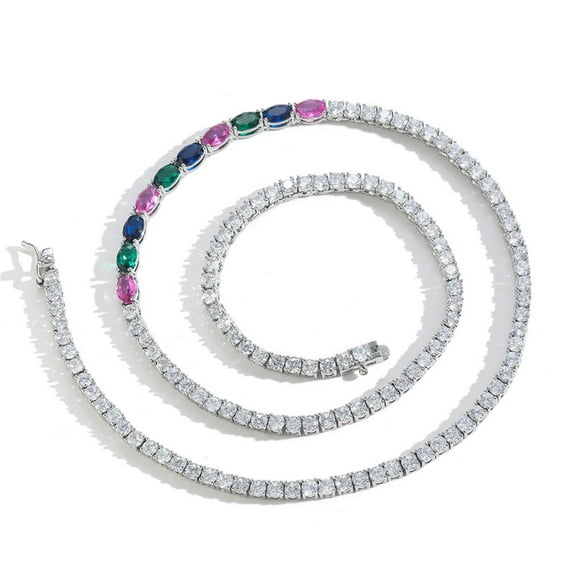 Colorful Tennis Necklace for Women 18K Gold Plated Round/Oval Cut Lab Diamond Tennis Necklace Chain CZ Necklaces for Women Party Prom Jewelry