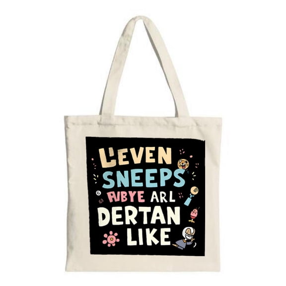Colorful Text Tote Bag with Black Background Fun Illustrations & Cartoon Character - Perfect for Shopping Travel & Parties