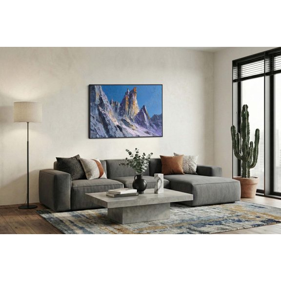 Colorful Textured Mountain Peak Blue Sky Portrait Decor Unframed Paper Print