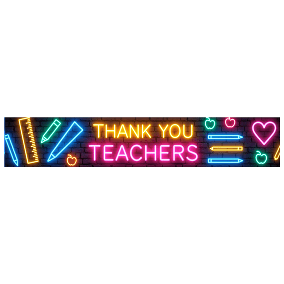 Colorful Thank You Teachers Banner with Pencil Apple and Star Elements for Teachers Day Celebration Classroom Decor Party Supplies Photography Props Backdrop Decors