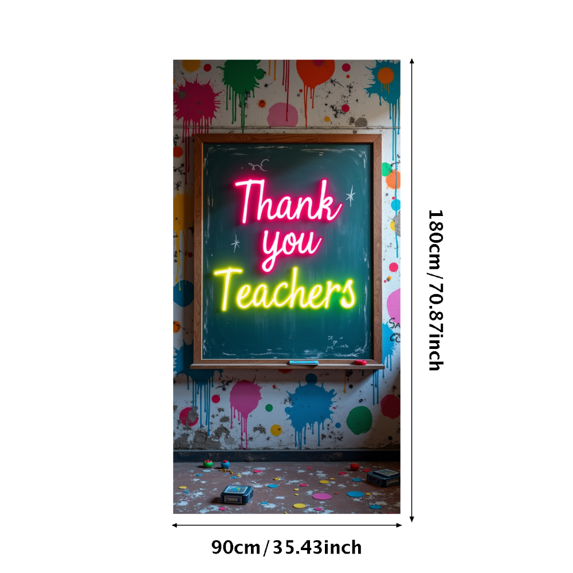 Colorful Thank You Teachers Banner with School Elements Backdrop for Teachers Day Party Classroom Decorations Photography Props School Events