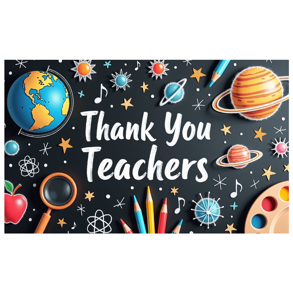 Colorful Thank You Teachers Banner with School Elements Backdrop for ...