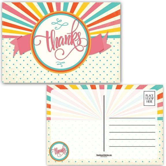 Colorful Thanks Postcard - 4 x 6 Thanks Postcard 40 Count Per Pack - B17140