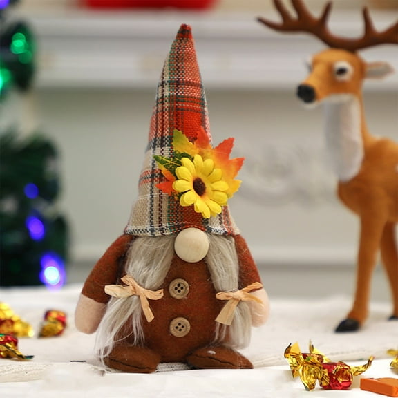 Colorful Thanksgiving Sunflower Maple Leaf Plush Doll, Brown Cloth Material, 21X7X5Cm Home Table Decor For Fall Christmas, 91G Weight, Cute Holiday Hanging Ornament