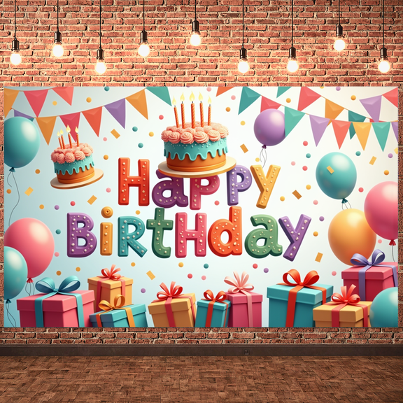 Colorful Theme Banner Decorative Design Birthday Party Banner Balloon Decoration Party Backdrop for Birthday Party Kids Party Indoor Decoration