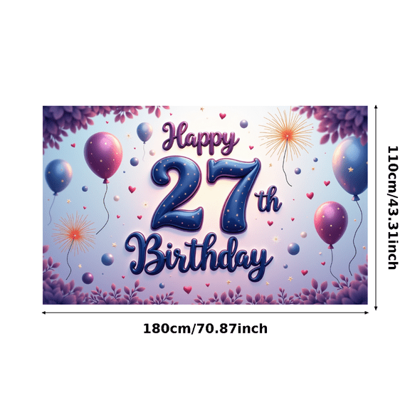 Colorful Theme Birthday Banner Happy 27th Birthday Decorative Neon Style Polyester Material Lightweight for Birthday Party Celebration Indoor Decoration