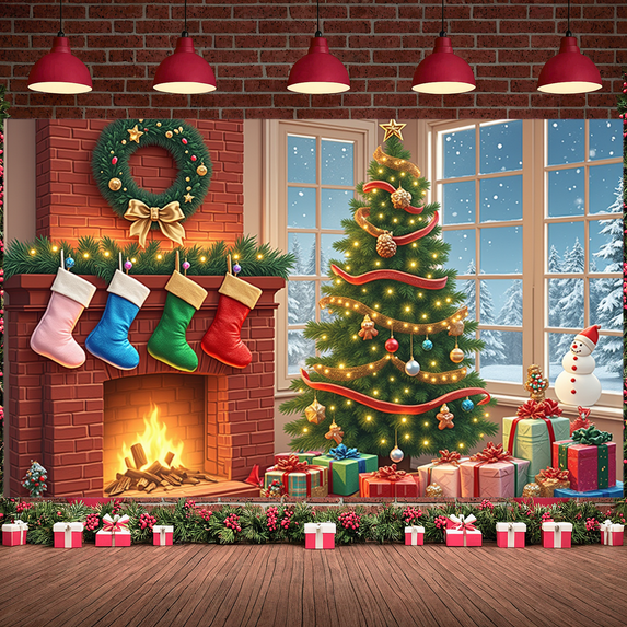Colorful Theme Christmas Banner Decorative Design Snowman Banner Gift Prop for Holiday Celebration Winter Festival Indoor Decoration