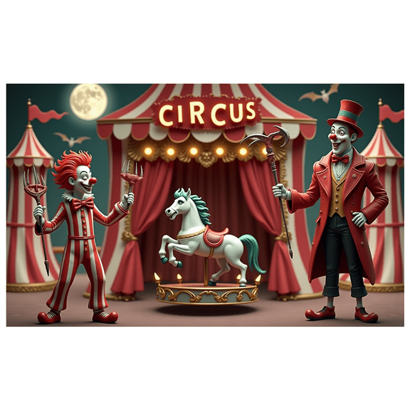 Colorful Theme Circus Banner Clown Design Decorative Elements Red Curtains Party Decoration Carnival for Kids Party Indoor Decoration Birthday Celebration