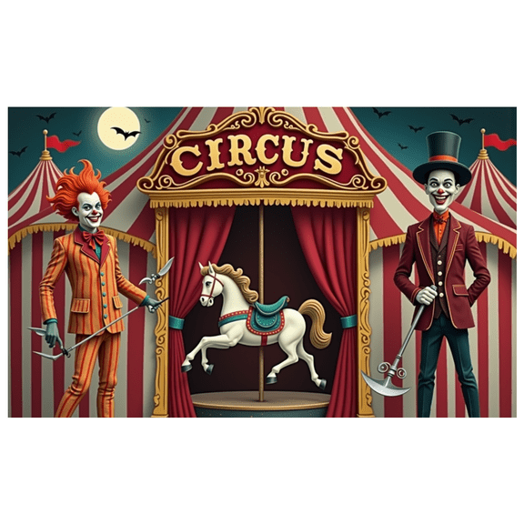 Colorful Theme Circus Banner Clown Design Decorative Elements Red Curtains Party Decoration Carnival for Kids Party Indoor Decoration Birthday Celebration