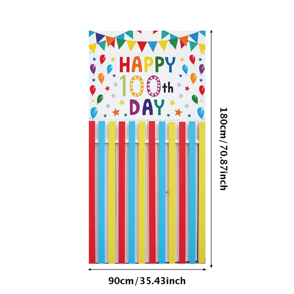 Colorful Theme Happy 100th Day Banner for Kids Celebration Party Decoration Photo Backdrop