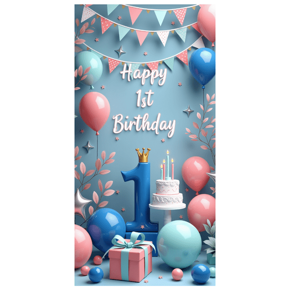 Colorful Theme Happy 1st Birthday Party Decor Cake Decoration Balloon Design Crown for Kids Celebration Indoor Decoration Photo Shoot