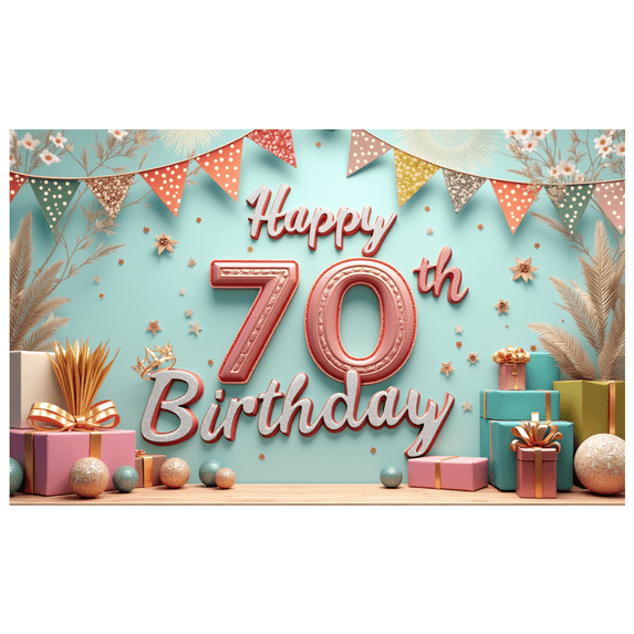 Colorful Theme Happy Birthday Banner Decorative Design 70th Birthday Party Balloon Decoration Celebration Banner for Milestone Celebration Indoor Decoration Kids Party