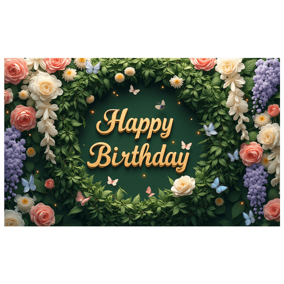 Colorful Theme Happy Birthday Banner Decorative Design Celebration Banner Floral Decoration Elegant Backdrop for Birthday Party Event Decoration Holiday Celebration