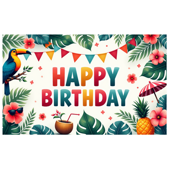 Colorful Theme Happy Birthday Banner Decorative Design Tropical Style Party Decoration Event Backdrop for Birthday Celebration Kids Party Indoor Deco