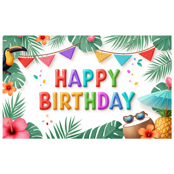 Colorful Theme Happy Birthday Banner Decorative Design Tropical Style Party Decoration Event Backdrop for Birthday Celebration Kids Party Indoor Deco