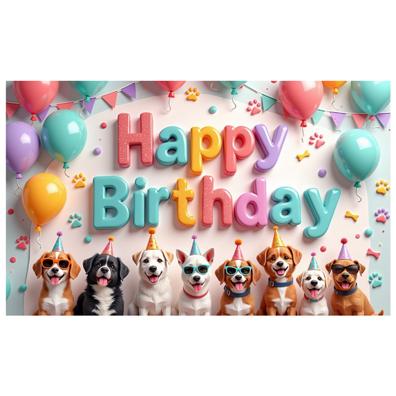 Colorful Theme Happy Birthday Banner Dog Celebration Polyester Material for Kids Party Indoor Decoration Photo Shoot